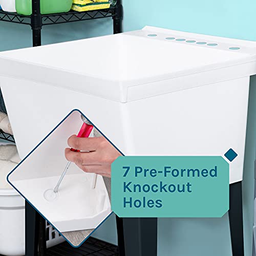 JS Jackson Supplies 19 Gallon Utility Sink Laundry Tub White with Adjustable Metal Legs