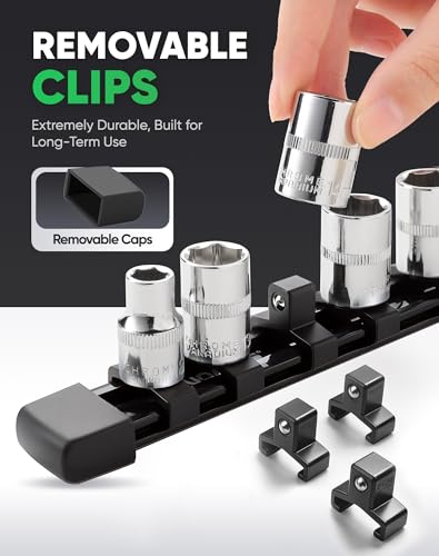 ALOANES 3PC ABS Socket Organizer Set 1/2-Inch Drive Black - Heavy Duty & Removable End Caps