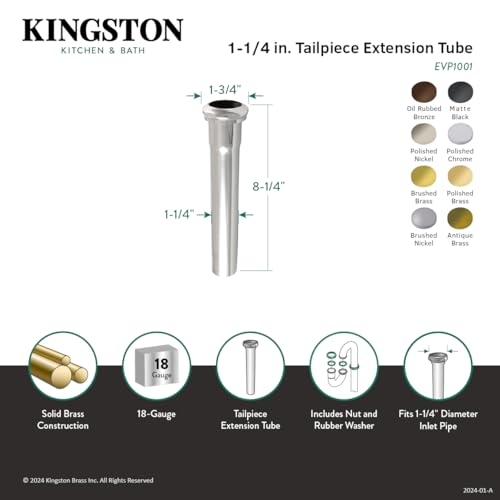 Kingston Brass Fauceture EVP1001 Century 8-Inch X 1-1/4 Inch O.D Slip Joint Brass Extension Tube, Polished Chrome