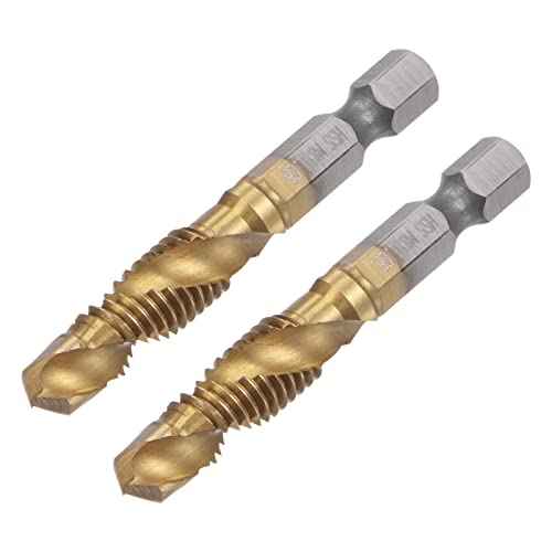 uxcell Combination Drill and Tap Bit, 1/4" Hex Shank M8 x 1.25 Metric Titanium Coated High Speed Steel 4341 Spiral Flute Drilling Tapping Tool 2pcs