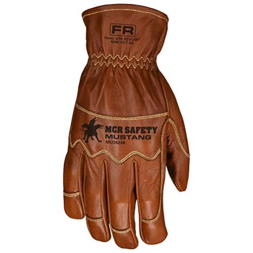 MCR Safety MU3624KXL Mustang Utility Driver Glove, Premium Grain Goat Double Palm, DuPont Kevlar 360 liner, Wing Thumb, Sewn with Kevlar, Hand Protection, 1 pair, Size X-Large, Brown