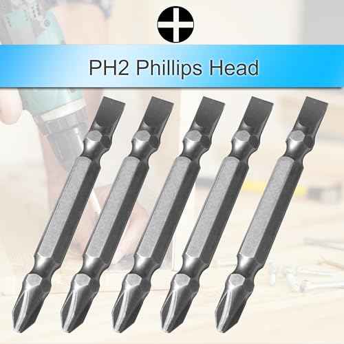 5Pcs PH2/SL6 Phillips and Slotted Flathead Double Ended Screwdriver Bits Magnetic Set 1/4 Inch Hex Shank (5)
