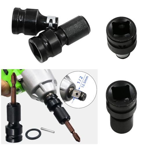 3 Pack Impact Wrench Adapter 1/2 inch Square Drive to 1/4 inch Hex Socket Converter Attachment Quick Release Drill Bit Holders Chunk Adaptor for Air and Electric Wrenches Ratchet Driver