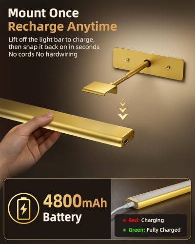 EZVALO 16'' Gold Wireless Rechargeable Picture Light with Remote & 3 Color Temperatures