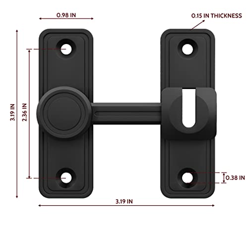 RETRIN Black Barn Door Lock with 90°/180° Swing Privacy Latch - Zinc Alloy, Adhesive/Screw Mount, Sliding Door Lock for Interior Bathroom Bedroom Closet Shed
