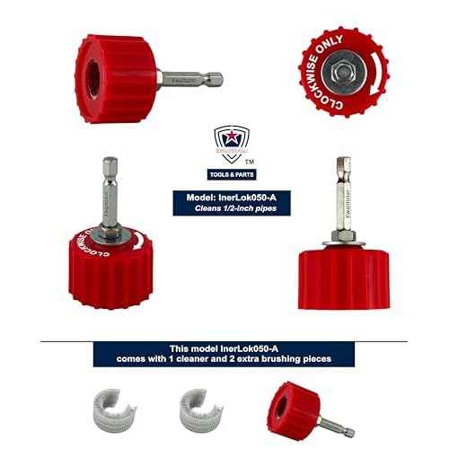 1/2-Inch[3PC] Copper Pipe Cleaner for Power Drill, Model InerLok050-A [1/2¡± Tube Cleaning Brush & 2 Brushing Pieces] Cleans Copper Pipes for Soldering, w/ Stainless-Steel Wire Bristles & 1/4¡± Shank