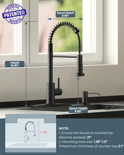 FORIOUS Matte Black Kitchen Sink Faucet with Pull Down Sprayer, High Arc, Easy Install