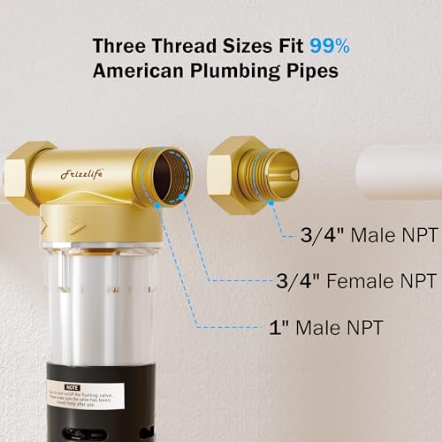 Frizzlife Spin Down Sediment Water Filter 40/100 Micron with Built-in Scraper
