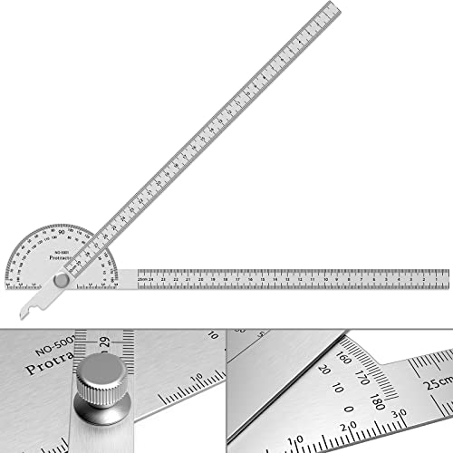 ForoGore 30 cm Stainless Steel Protractor with Adjustable Two-Arm Ruler – 0-180°