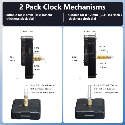 Seektik Clock Mechanism Replacement Kit with 5 Sets of Hands, Silent Quartz Movements 16mm & 23mm Shafts