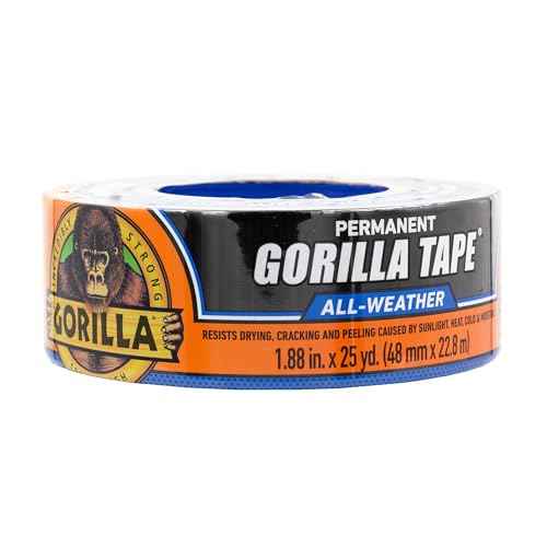 Gorilla All Weather Duct Tape, Black, 1.88" x 25 yd (Pack of 1) - UV and Temperature Resistant Waterproof Tape for Outdoor Repairs