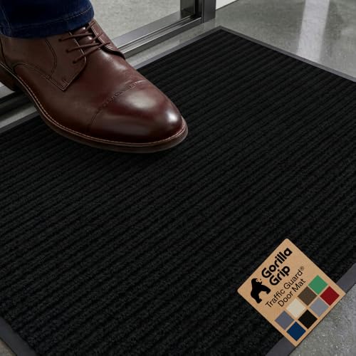 GORILLA GRIP Traffic Guard Door Mat 35x23 Black Stripes Heavy Duty Indoor Outdoor