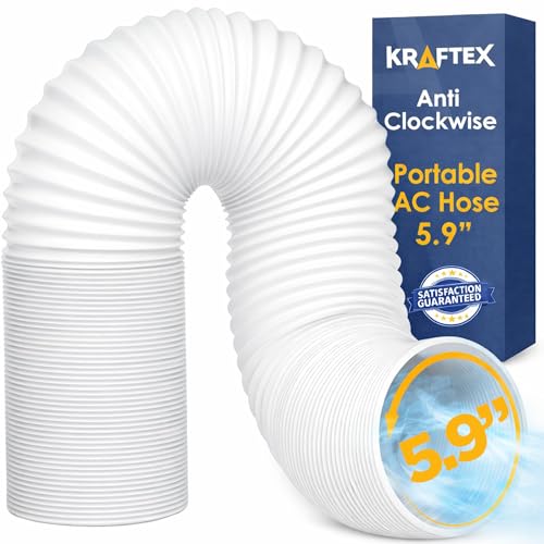 Kraftex 5.9-Inch White Anti-Clockwise Portable AC Exhaust Hose, Extends up to 80 Inches