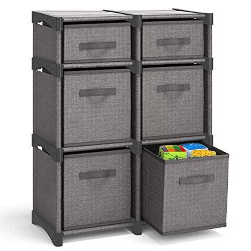 6 Cube Storage Organizer - Gray Cube Organizer Shelf, DIY Storage Cubes Organizer Shelves with Fabric Storage Cubes, Sturdy Cubbies Storage Shelves, Cube Storage Shelf for Bedroom, Playroom and More