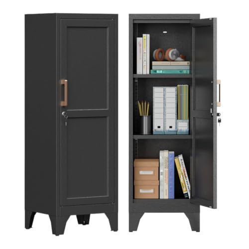 LONGLINK 46-Inch Black Metal Locker Cabinet with Adjustable Shelf and Lock