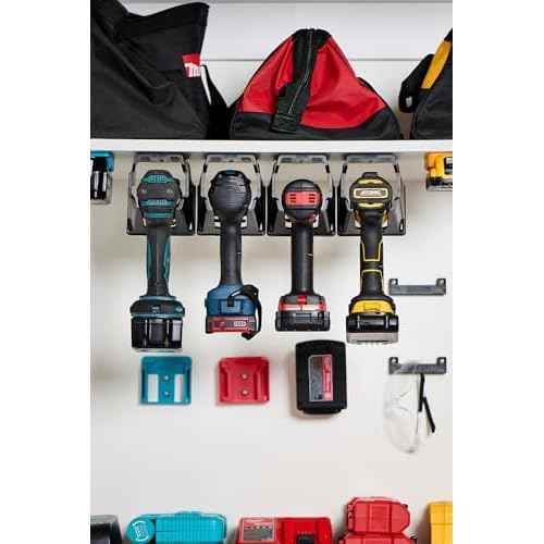 Drill Holder, Power Tool Organizer, Utility Storage Rack | Universal Wall Mount Cordless tools holder fits most drills like Milwaukee and Dewalt (2-PACK) (Black)