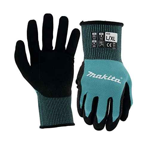 Makita Unisex Fitknit? T 04123 FitKnit Cut Level 1 Nitrile Coated Dipped Gloves Large X Large, Teal/Black, Large X-Large US