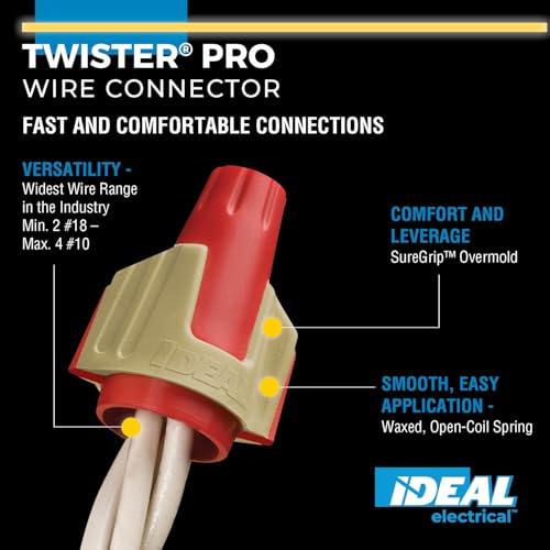 Ideal Twister PRO Wire Connectors 50 Pack Red/Tan – 22-8 AWG, Smooth Twist-On