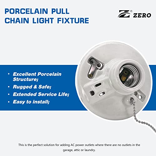 Z Zero 612431 Porcelain Pull Chain Light Fixture with Outlet - 1-Pack