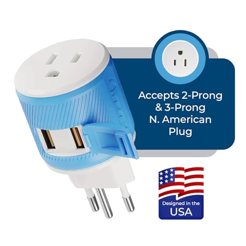 OREI Type J Travel Adapter with 2 USB Ports – US to Switzerland, Liechtenstein