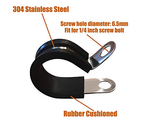 ISPINNER 12 Pack 1 Inch Rubber Cushioned Stainless Steel Cable Clamp, Hose Clamp, Pipe Clamp (1 Inch)