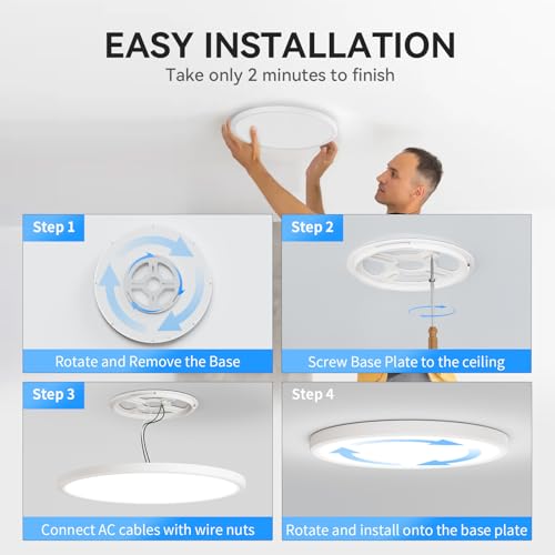 WKONCLDY 6 Pack 12-Inch White LED Flush Mount Ceiling Lights 3200lm, Daylight 5000K, Slim Design for Bedroom, Living Room, Garage