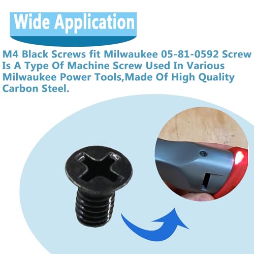 05-81-0592 M4 x 6mm Flat Head Machine Screw for Milwauke 2557-20 M12 Fuel 3/8" Ratchet,M4-0.70 x 6mm-10.9,T-10 Torx-4Pcs (8 Pcs Black)