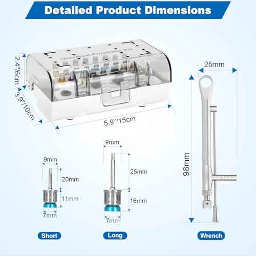 Dental Implant Torque Wrench Set Universal Prosthetic Kit Dental Implant Kit with Torque Adjustable Ratchet Screwdrivers 16pcs, Fully Autoclavable,10-70Ncm, Secure/Disassemble Implant Restorations