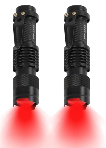 2 Pack Red LED Flashlight with Single Mode, Adjustable Beam for Night Observation & Outdoor Activities