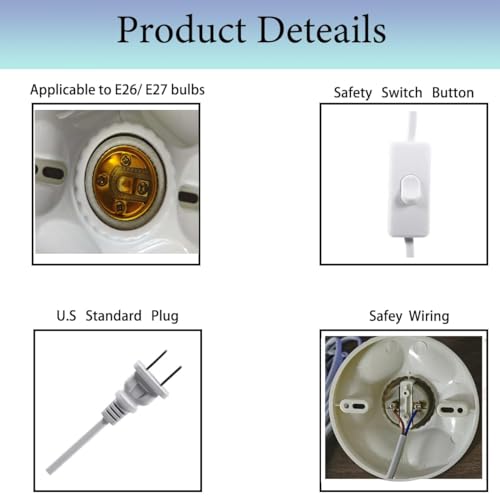 10ft E26/E27 Light Socket with On/Off Switch, Power Cord for Indoor & Outdoor Use