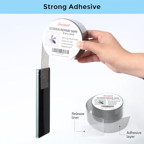 Secopad Gray Screen Repair Tape 2in x 30ft for Screen Door & Window Mesh
