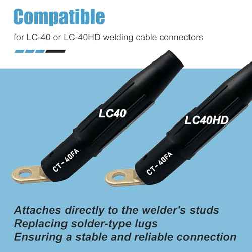 2PCS CT-40FA Welding Terminal Connector, Welding Lug Connector Adapter, for Lenco Style LC-40 LC-40HD Male Leads Connectors, 17/32" Stud Hole, Angle 45¡Æ, 08030