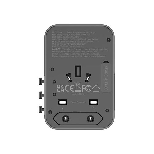 JELLICO Universal Travel Adapter, International Travel Plug Adapter with 3 USB-C (45W) ＆ 2 USB-A Ports, All in One Portable Adaptor, for USA, UK, EU, AU ＆ 200+ Countries (Black)