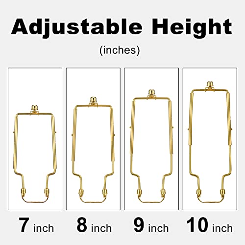 Qc Gold Adjustable Lamp Shade Holder 7-10 Inch Harp Frame with Finials