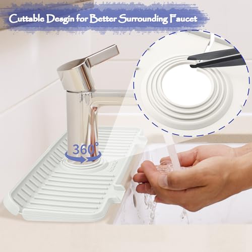 Amerner 14.2 x 5.1 Inch White Silicone Sink Splash Guard & Faucet Mat - Kitchen & Bathroom Organizer