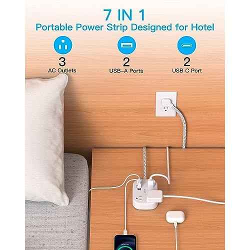 Cruise Essentials 2025,One Beat Travel Power Strip with USB C,Flat Plug Extension Cord with 3 Outlets 4 USB Ports(2 USB C),5 ft Desk Wall Outlet Extender,Non Surge Protector for Cruise,Dorm Room,ETL