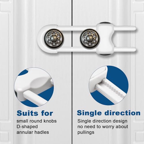 Baby Safety Cabinet Locks 4 Pack - Child Proof Latches for Cabinets & Drawers, White, Tool-Free Installation