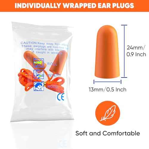 20 Pair Foam Ear Plugs with Cord - Soft & Comfortable Ear Protection - Disposable Ear Plugs Individually Wrapped with Noise Cancelling up to 32dB - Ideal for Sleeping Construction Shooting Sports