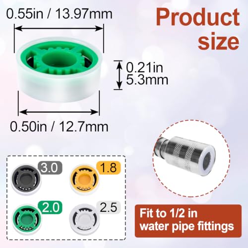 Isslly 4-Pack Shower Head Flow Restrictors with Adjustable GPM in White, Grey, Yellow, Green
