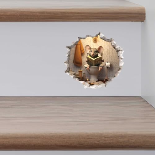 Toilet Mouse Hole Wall Decal - 3D Effect Whimsical Wall Sticker for Kids & Home Decor