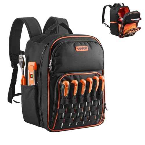 VEVOR Tool Backpack, 49 Pockets, Heavy-duty Tools Storage Organizer Work Bags Backpack with Laptop Compartment & Reinforced Fabric Base, Electrician Jobsite Backpack for Electrician, Repairman