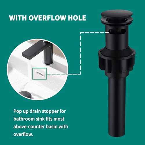 Black Bathroom Faucet Bathroom Sink Faucet SUS304 Stainless Steel for 1 Hole or 3 Holes Sink Single Handle Faucet One Hole with Pop Up Drain with Overflow Modern Vanity Faucets, SF3P-BK