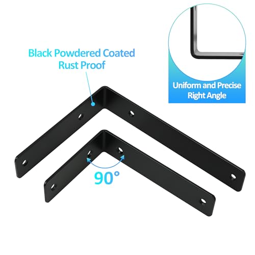 Redunest Black Heavy Duty L-Shaped Floating Shelf Brackets 5" x 4" - Pack of 4