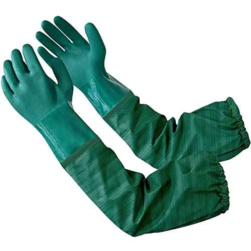 Eiito Extra-long 26" Rubber Pond Gloves, Chemical Resistant Gloves PVC Reusable,Heavy Duty Waterproof Cleaning Gloves with Cotton Liner,Anti-skid, Acid-alkali and Oil