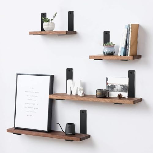 Black 4 Pack Heavy Duty L Shelf Brackets 6 inch x 4 inch, Metal Wall Supports