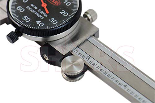 Shars 0-6" Precision Stainless Steel Shock Proof Dial Caliper .001" Graduation, Black Face 303-1305B P)