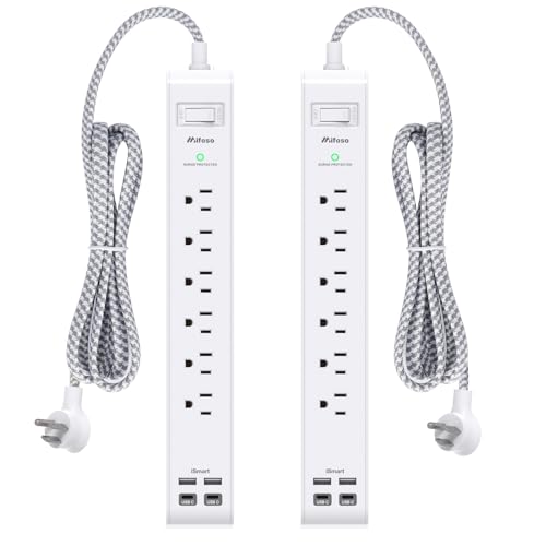 Mifaso 2 Pack Power Strip with 12FT Braided Extension Cord & Right Angle Plug, Surge Protector