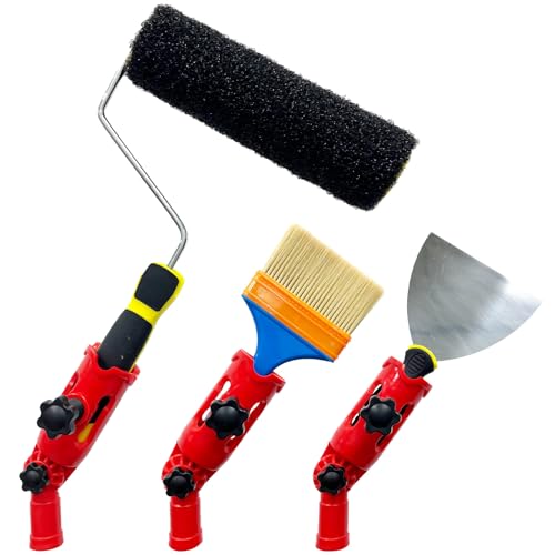 Multi-Angle Paint Brush Extender, Extension Pole Attachment Holder for Paint Brush,Roller, Scraper, Secure Handle Grip, Rotating Head, Easily Reach Ceilings, Walls, Corner Edges (Red)