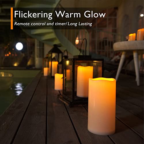 Homemory Waterproof Ivory White 4x10 Flameless Candles with Remote Timer, Set of 2