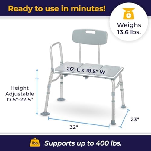 Drive Medical Height Adjustable Tub Transfer Bench for Safe Bathing
